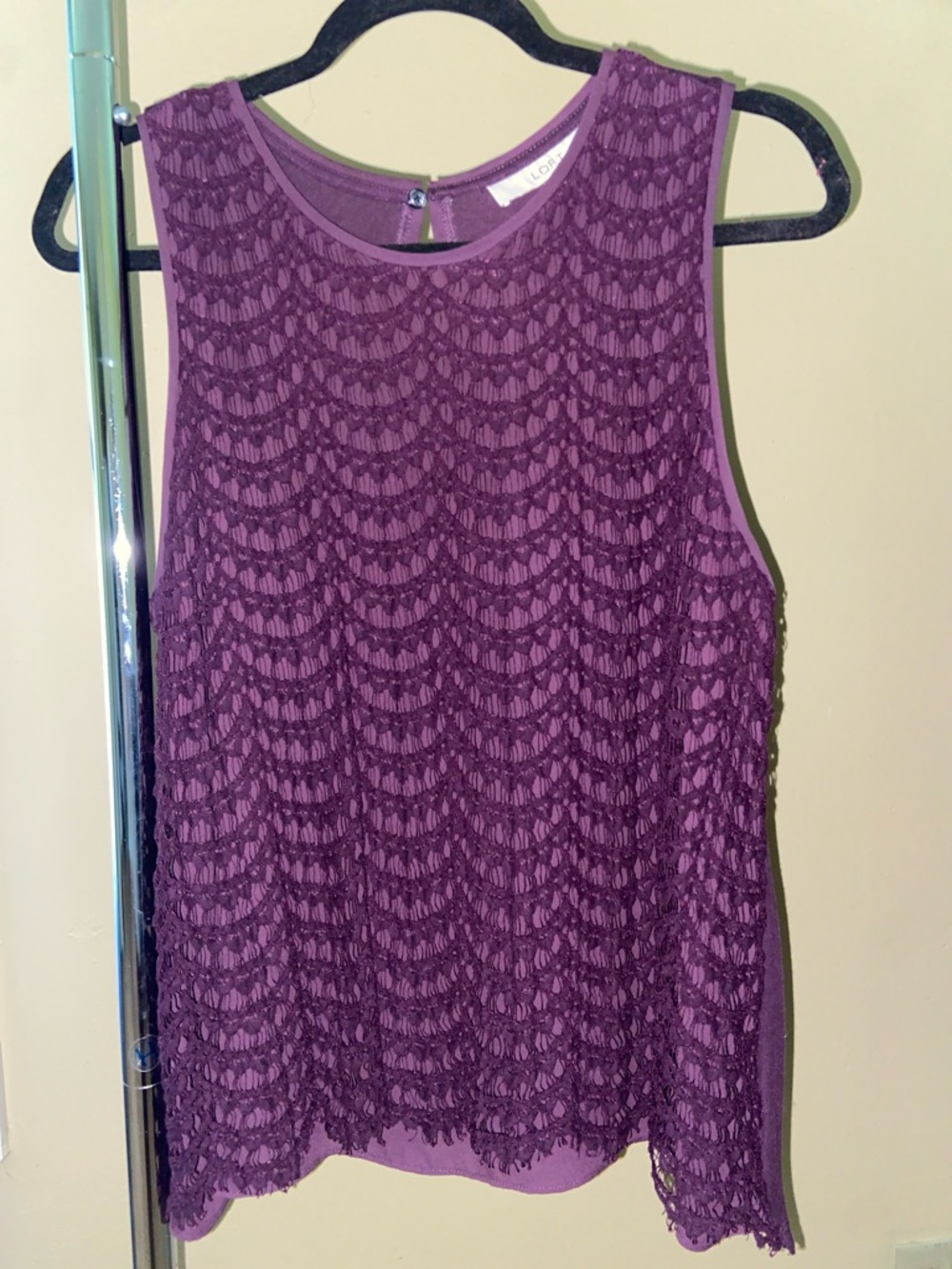 LOFT Women's Deep Purple Lace Top